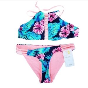 TINIBIKINI Pink and floral Swimsuit 2 piece REVERSABLE XSMALL